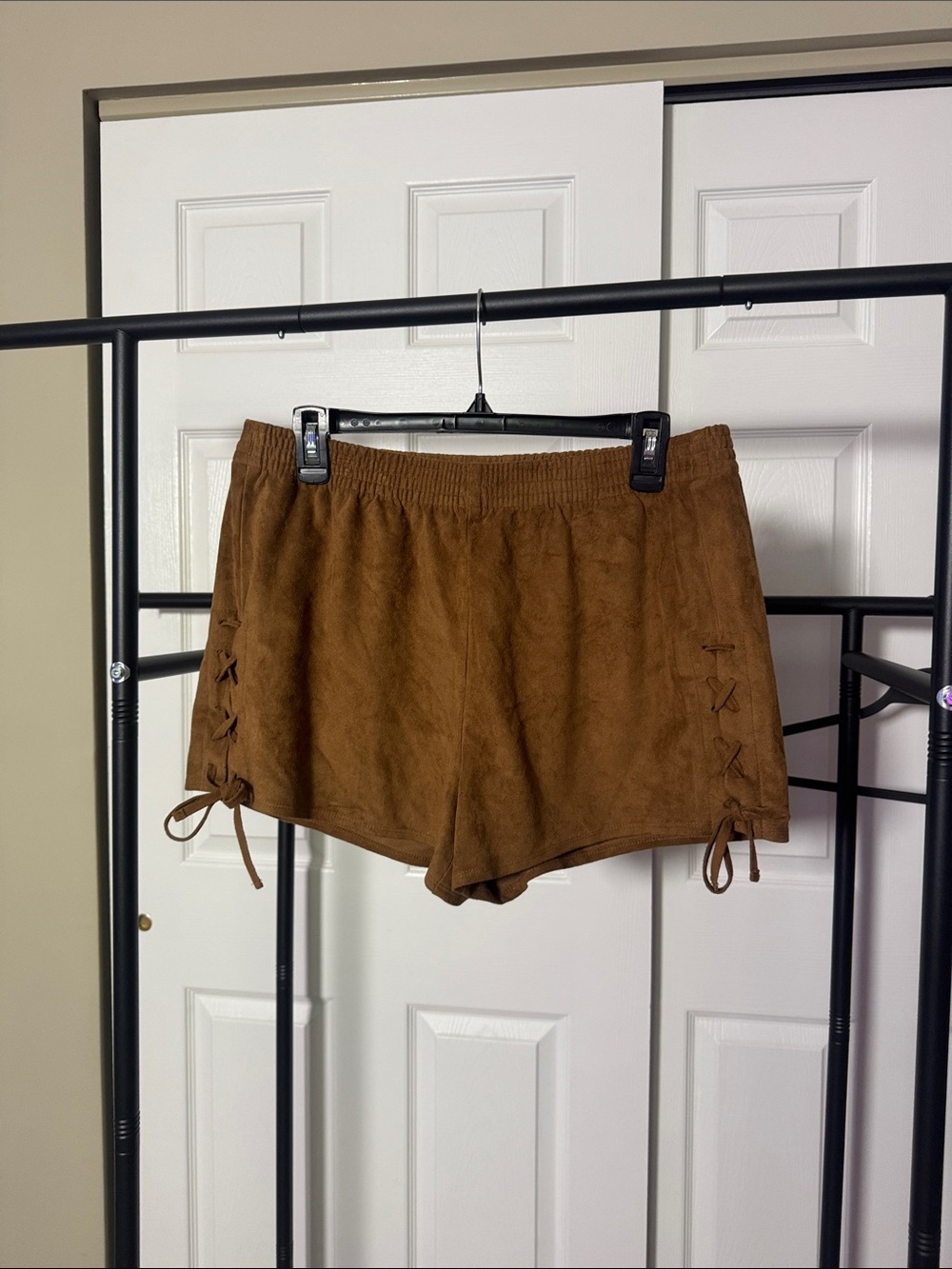 Abercrombie & Fitch Brown Suede-Look Lace-Up Athletic Shorts